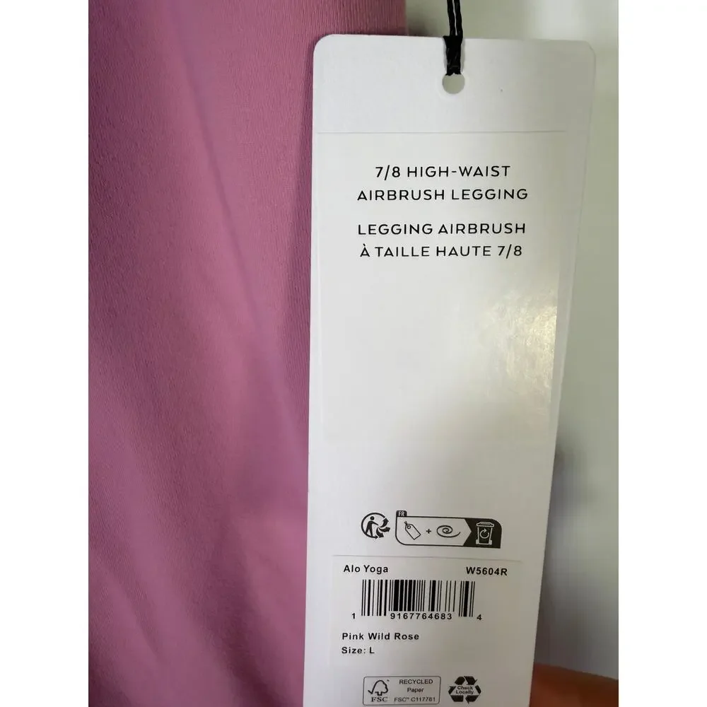 Alo Yoga 7/8 High-Waist Airbrush Leggings Pink Wild Rose Women's L NWT